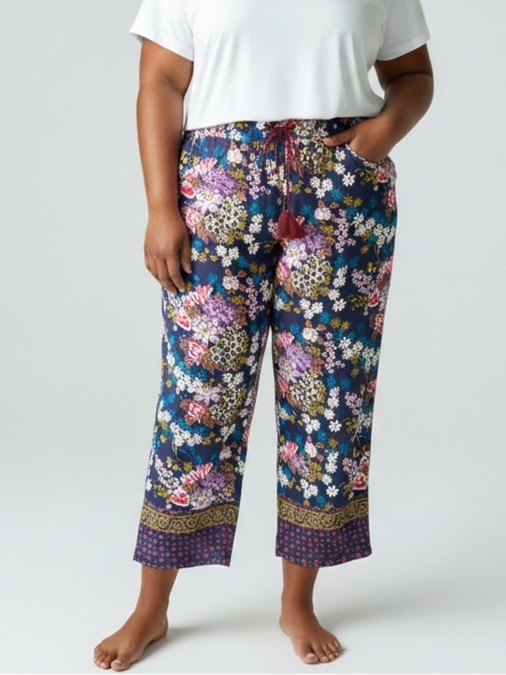 Sundance purple floral boho Lounge pants botanical print patterned hem XXL